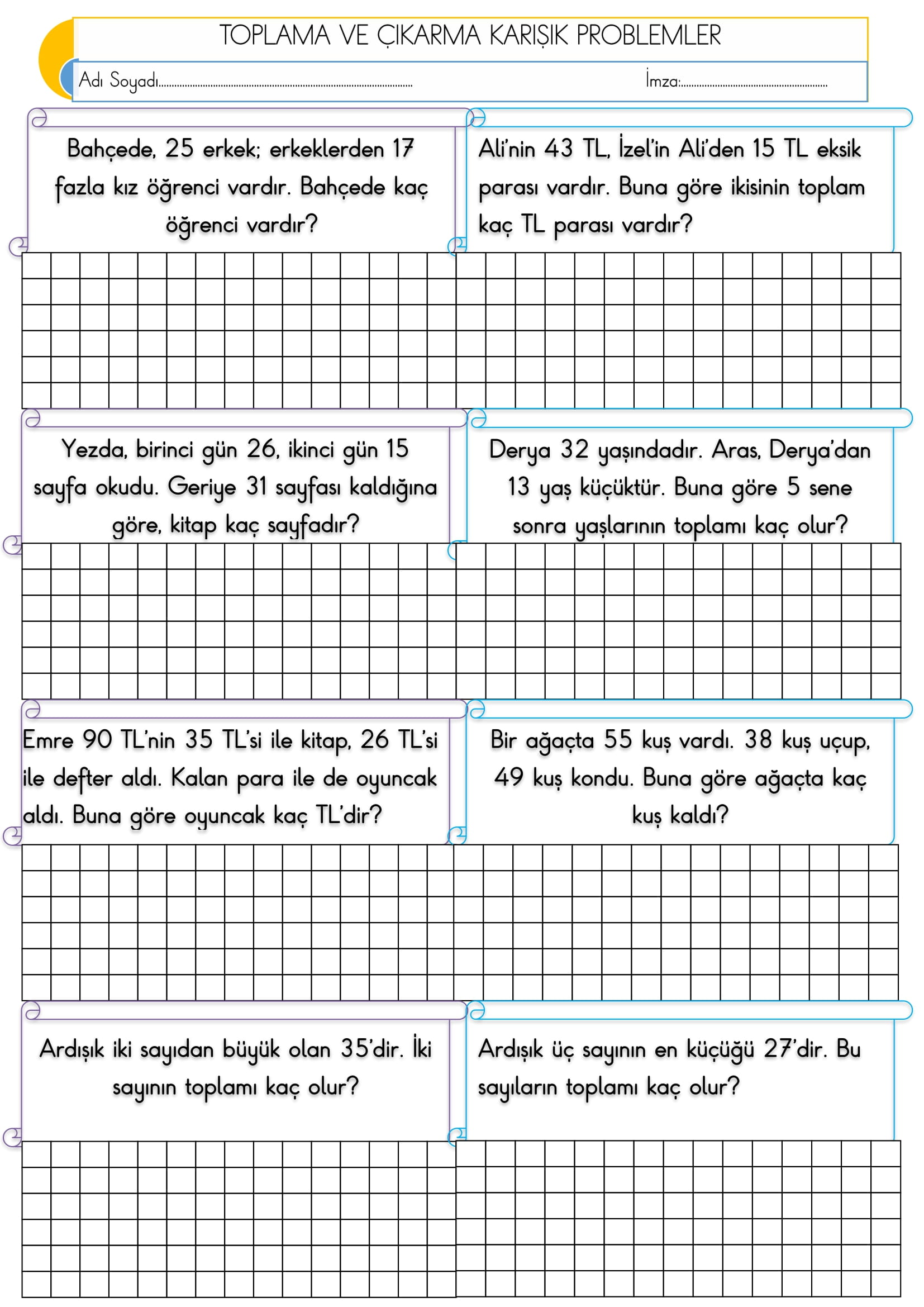 2.Sınıf - Matematik - Toplama ve Çıkarma Karışık Problemler-2