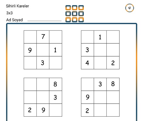 Sihirli Kareler (3x3) Zeka Etkinliği 4