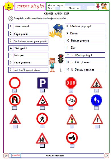 3. Sınıf Hayat Bilgisi Kırmızı Yandı Dur Etkinliği