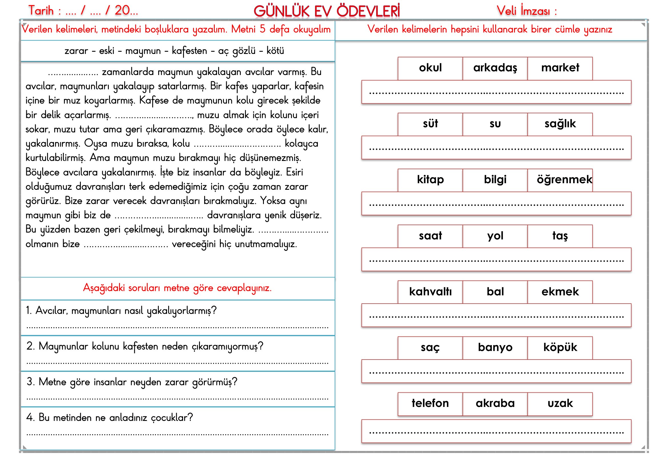 2.Sınıf - 30 Ekim 2026 Günlük Ev Ödevleri