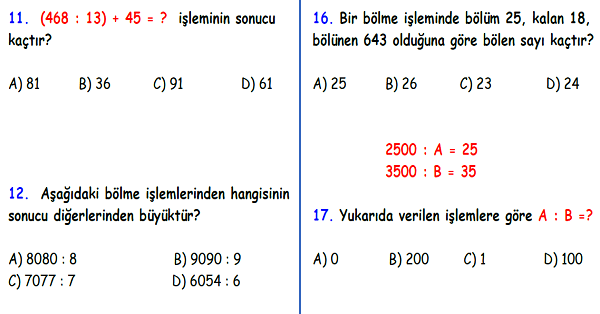 4.Sınıf Matematik Bölme İşlemi Yaprak Test-5