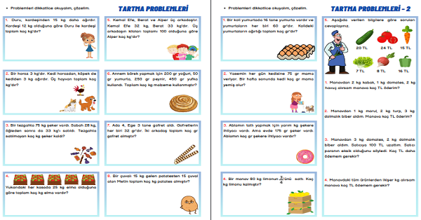 3. Sınıf Matematik Tartma, Gram - Kilogram ve Tartma Problemleri