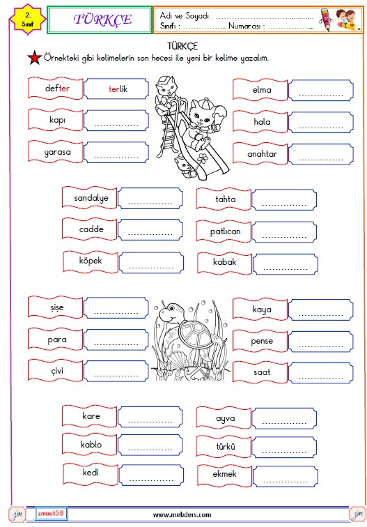 2. Sınıf Türkçe Kelime Oluşturma Etkinliği 3