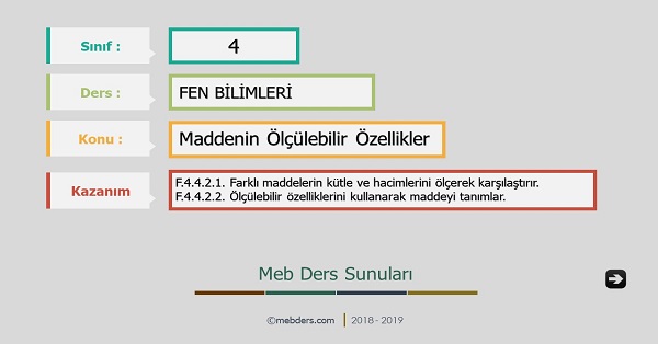 4.Sınıf Fen Bilimleri Maddenin Ölçülebilir Özellikleri Sunusu