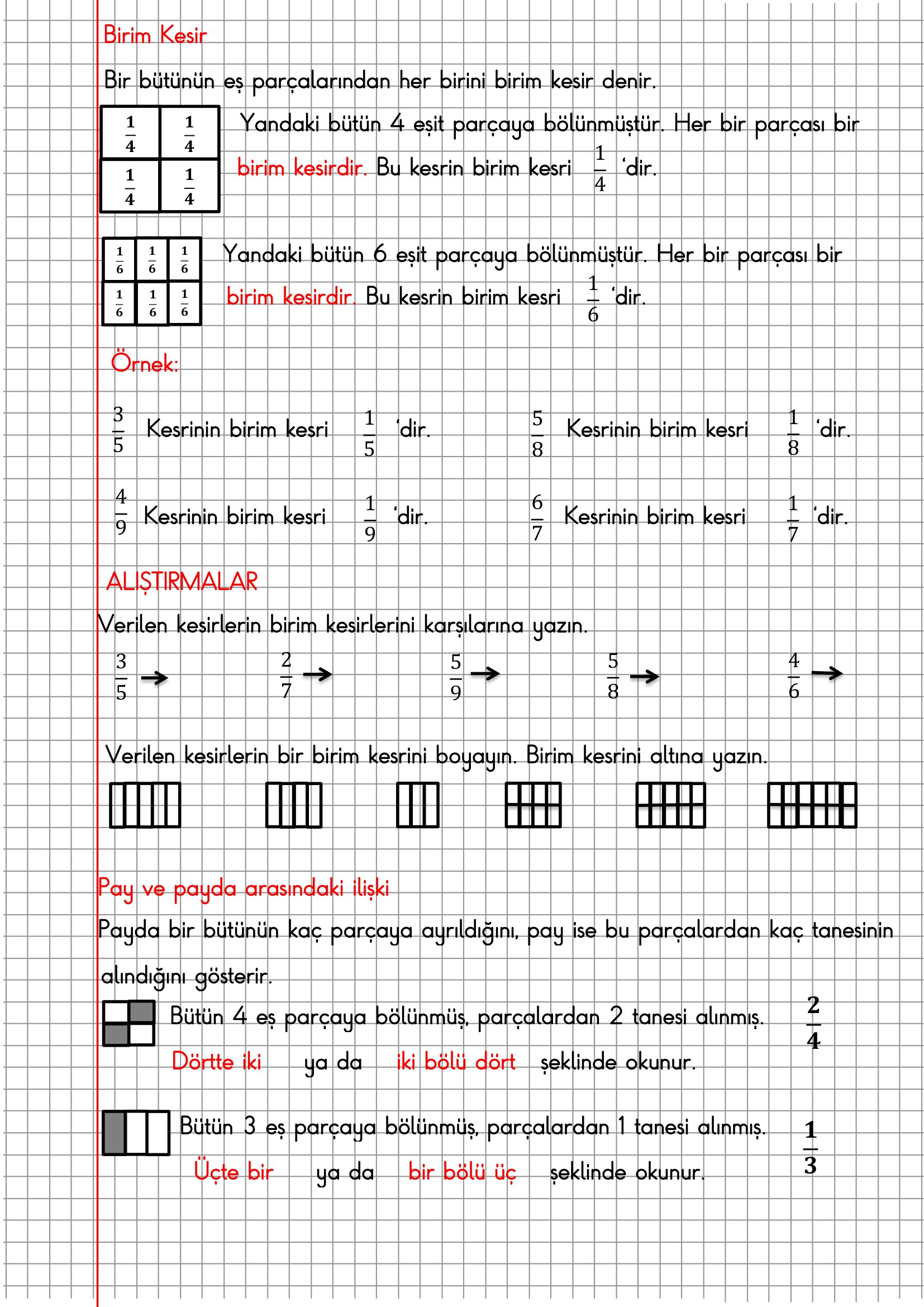 3.Sınıf Matematik Kareli Defterde Birim Kesir Konu Anlatımı