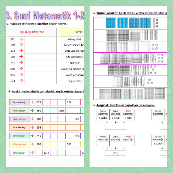 3. Sınıf Matematik 1. ve 2. Hafta Tekrar Etkinliği