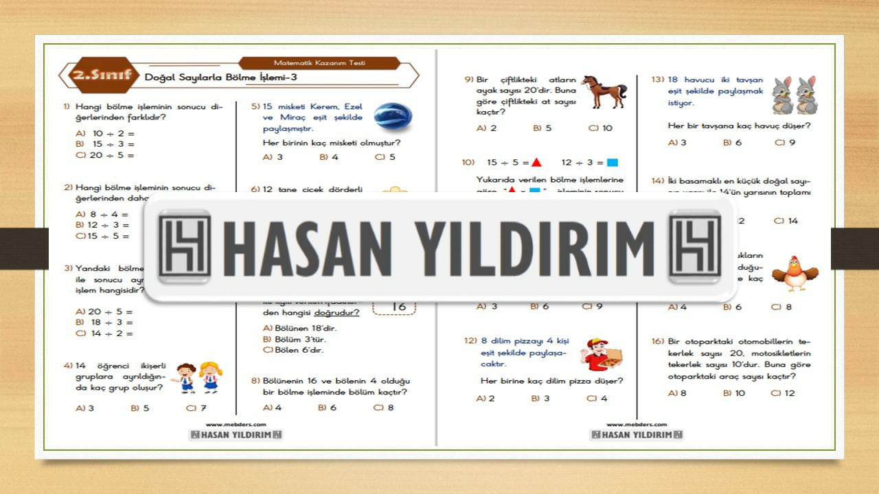 2.Sınıf Matematik Doğal Sayılarla Bölme İşlemi Testi-3