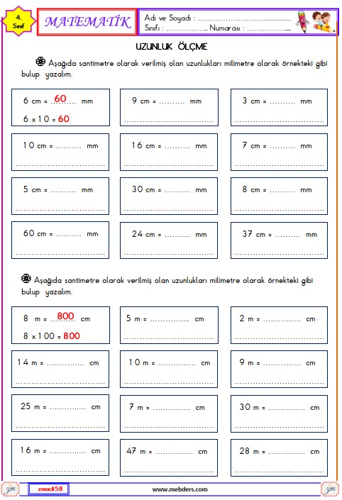4. Sınıf Matematik Uzunluk Ölçme Etkinliği 14