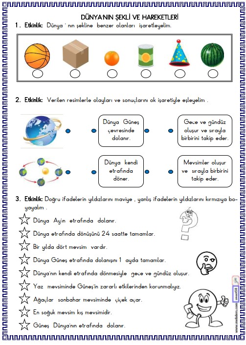 2. Sınıf Hayat Bilgisi Dünya'nın Şekli ve Hareketleri Etkinliği 2