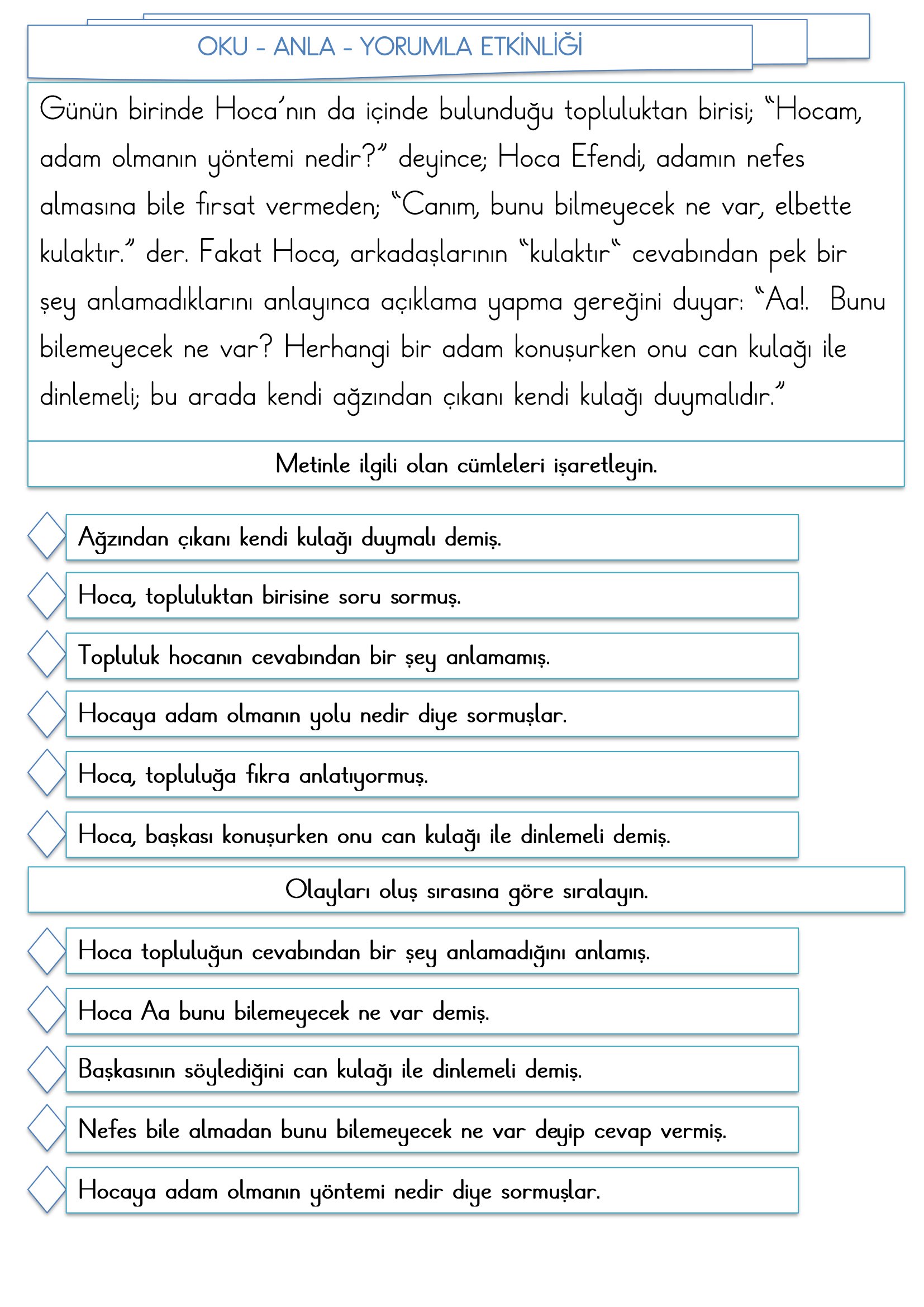 2.Sınıf - Türkçe - Oku Anla Yorumla Etkinliği-2