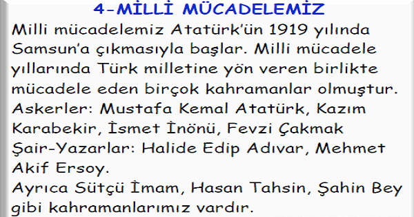 4.Sınıf Sosyal Bilgiler Geçmişimi Öğreniyorum Ünitesi Konu Özeti