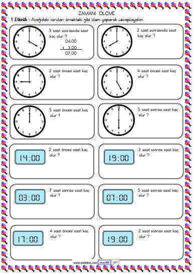 2. Sınıf Matematik Zamanı Ölçme ve Saat Etkinliği 11