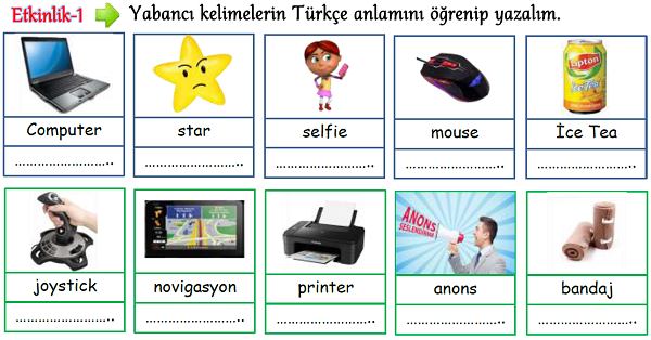 3.Sınıf Türkçe Dilimize Giren Yabancı Sözcükler Etkinliği 2