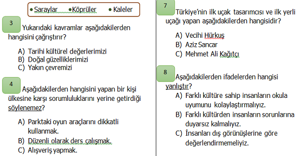 3.Sınıf Hayat Bilgisi Ülkemizde Hayat Ünite Değerlendirmesi