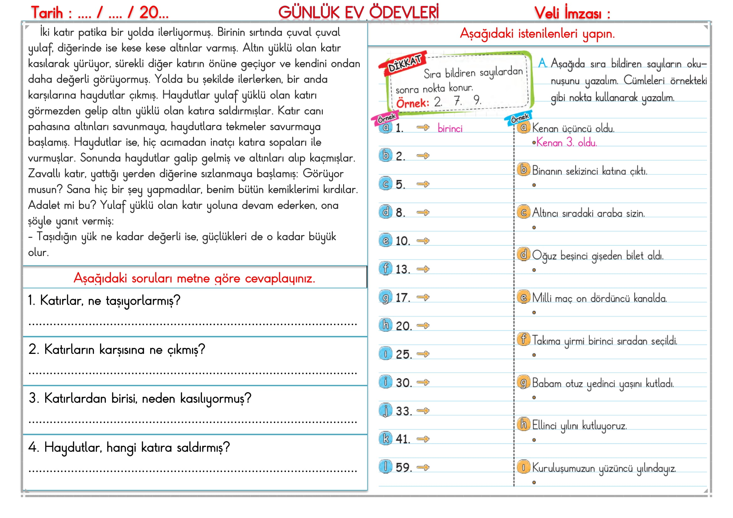 2.Sınıf - 06 Ekim 2025 Günlük Ev Ödevleri