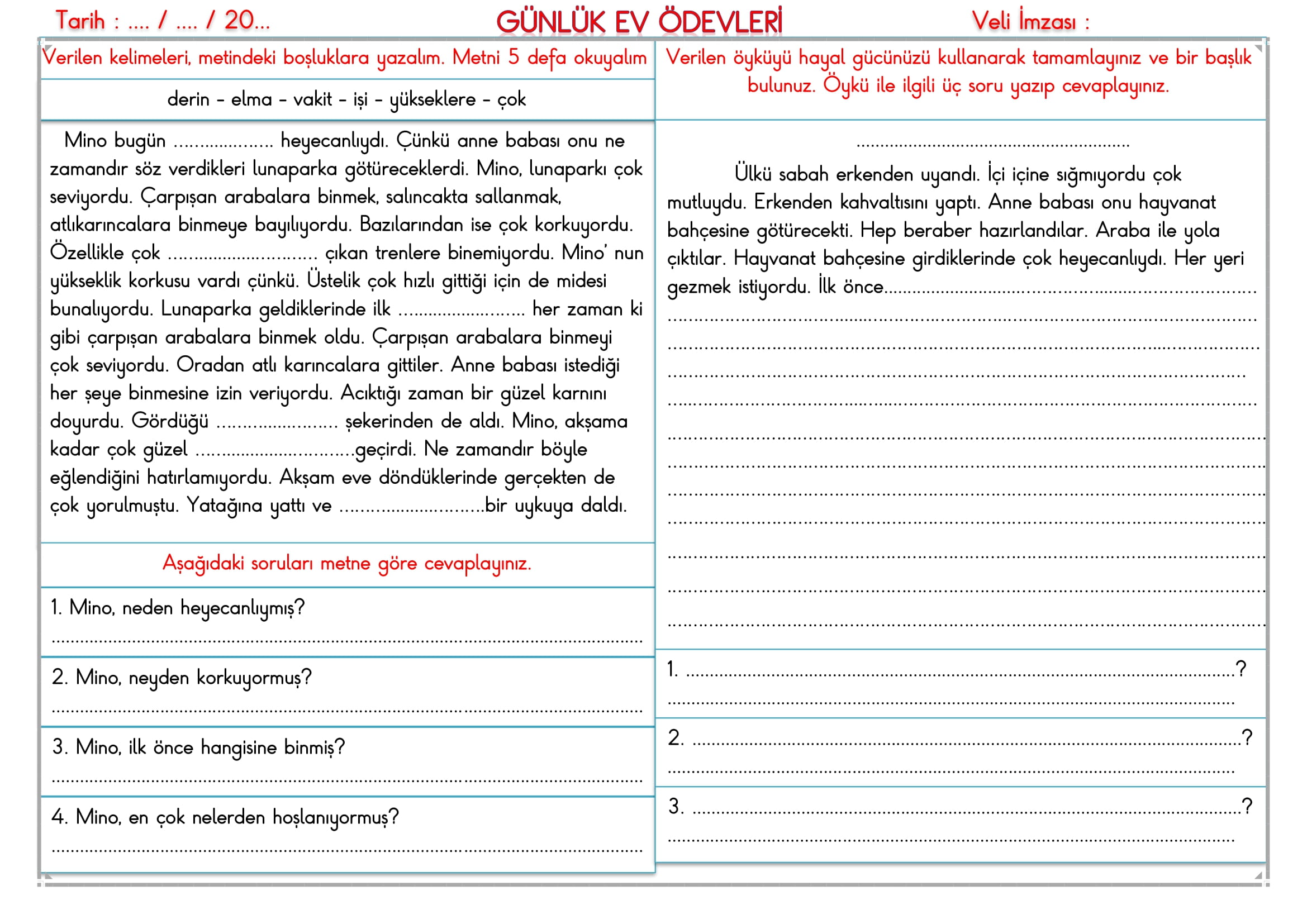 2.Sınıf - 18 Kasım 2025 Günlük Ev Ödevleri