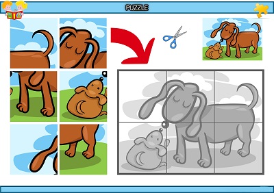 Kes yapıştır köpek ailesi puzzle etkinlik