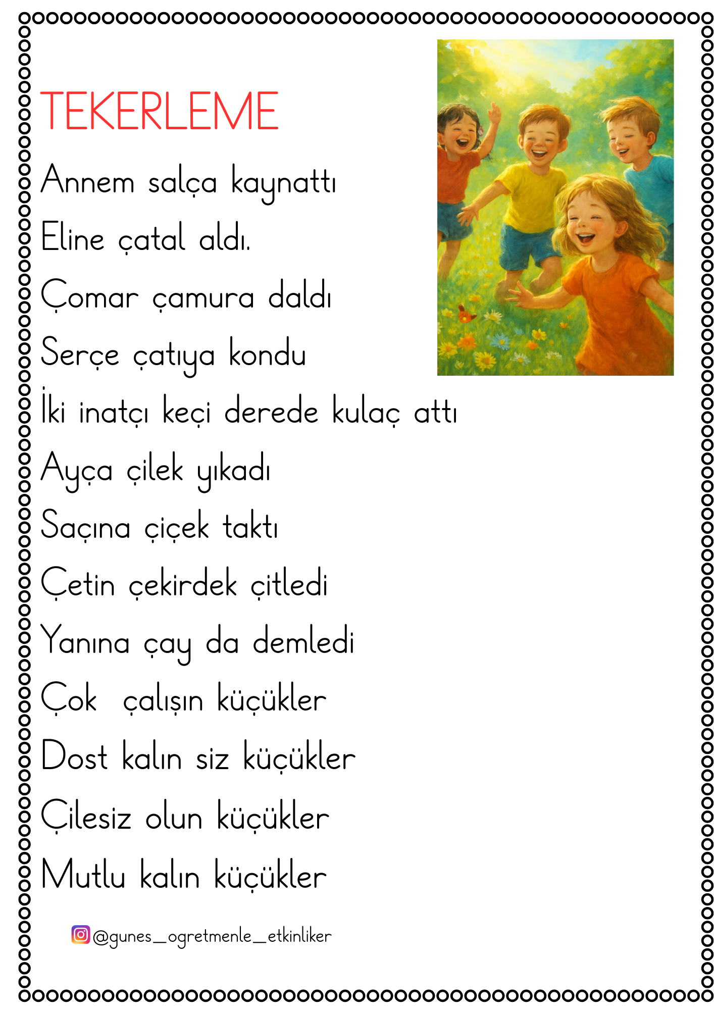 1.Sınıf Ç Sesi Okuma Anlama Metinleri