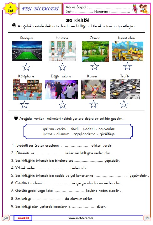 4. Sınıf Fen Bilimleri Ses Kirliliği Etkinliği 2