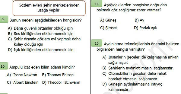 4.Sınıf Fen Bilimleri Aydınlatma ve Ses Teknolojileri Değerlendirme Etkinliği