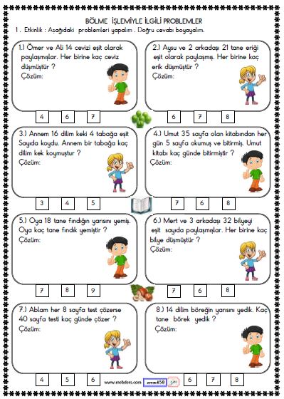 2. Sınıf Matematik Bölme İşlemi Problemler Etkinliği 3