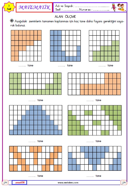 3. Sınıf Matematik Alan Ölçme  Etkinliği 1