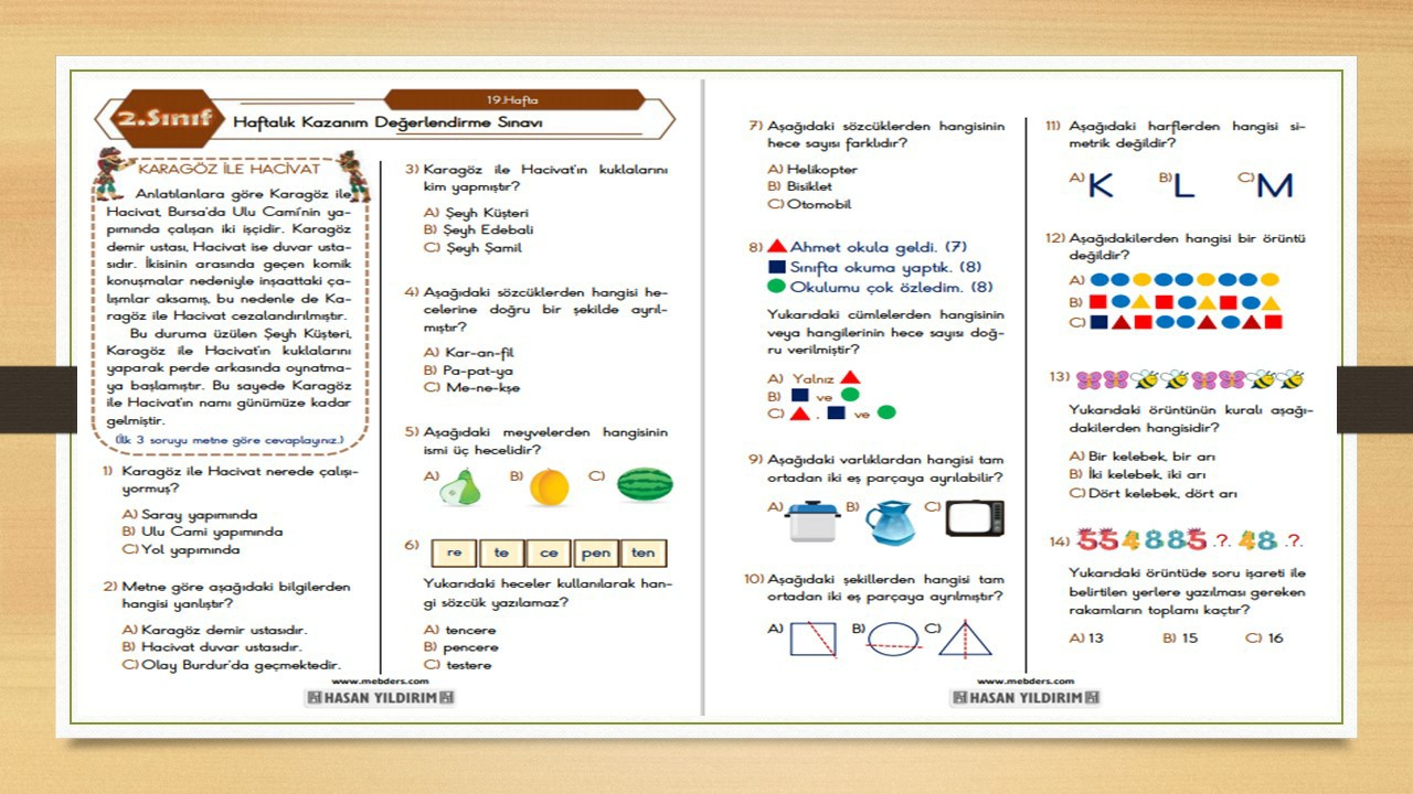 2.Sınıf Haftalık Değerlendirme Testi-19.Hafta(22-26 Şubat)