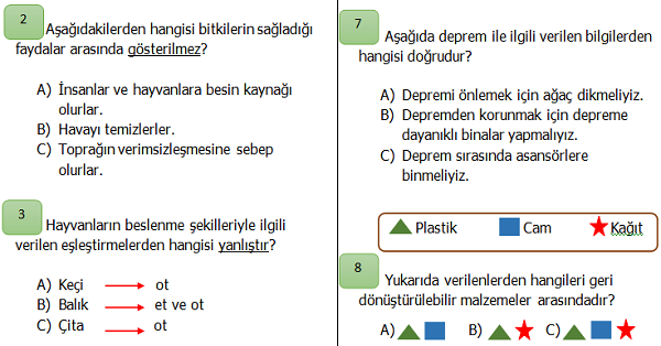 3.Sınıf Hayat Bilgisi Doğada Hayat Ünite Değerlendirmesi