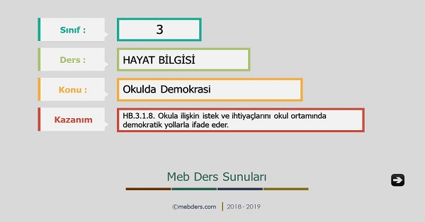 3.Sınıf Hayat Bilgisi Okulda Demokrasi Sunusu