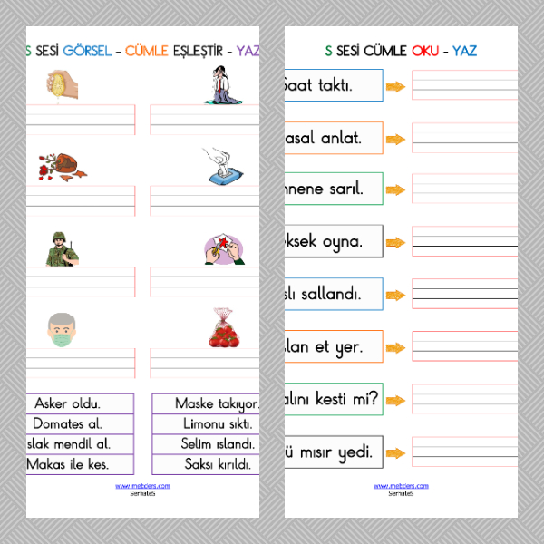 1. Sınıf İlkokuma Yazma - S Sesi Cümle Etkinliği