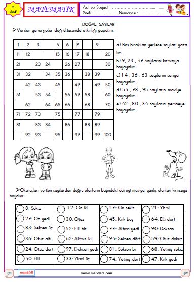 2. Sınıf Matematik Sayıları Okuma ve Yazma Etkinliği 4