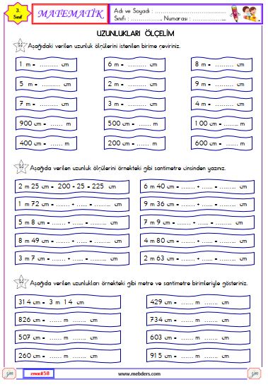 3. Sınıf Matematik Uzunlukları Ölçelim Etkinliği 3