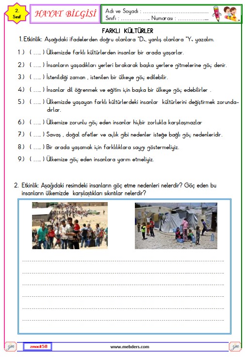 2. Sınıf Hayat Bilgisi Farklı Kültürler Etkinliği