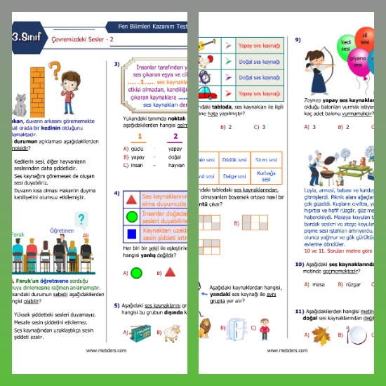 3. Sınıf Fen Bilimleri Çevremizdeki Sesler-2 Kazanım Testi