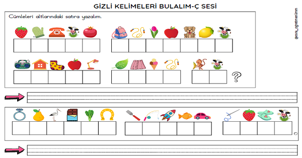 1.Sınıf İlk Okuma Yazma Ç-ç Sesi Gizli Cümleleri Bulma