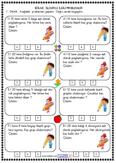 2. Sınıf Matematik Bölme İşlemi Problemler Etkinliği 1