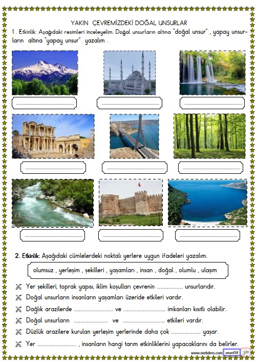 2. Sınıf Hayat Bilgisi Yakın Çevremizdeki Doğal Unsurlar Etkinliği 3