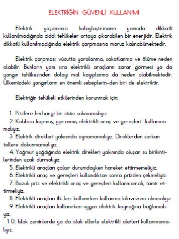 3. Sınıf Fen Bilimleri Elektriğin Güvenli Kullanımı Konu Anlatımı