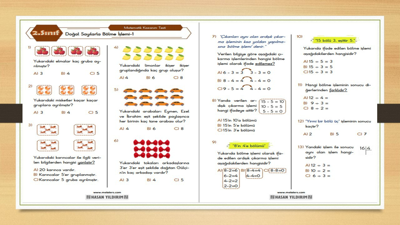 2.Sınıf Matematik Doğal Sayılarla Bölme İşlemi Testi-1