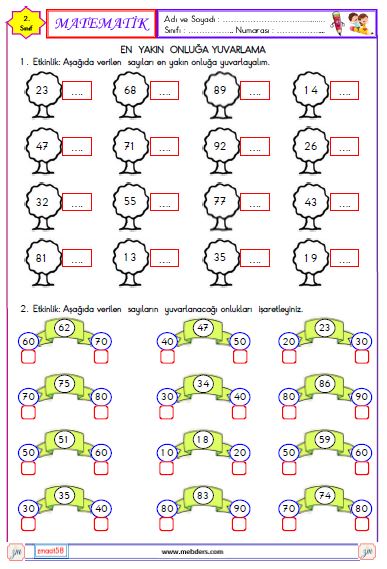 2. Sınıf Matematik En Yakın Onluğa Yuvarlama Etkinliği 2