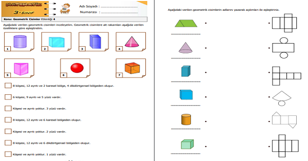 3.Sınıf Matematik Geometrik Cisimler Etkinliği 4
