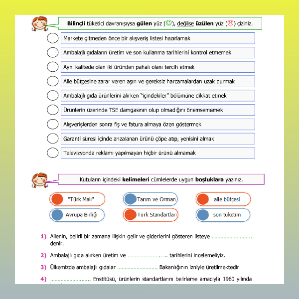 4. Sınıf Sosyal Bilgiler - Bilinçli Tüketici Olalım Etkinliği