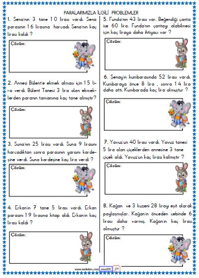 2. Sınıf Matematik Para Problemleri Etkinliği 3