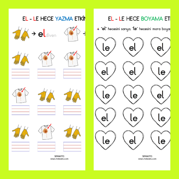 1. Sınıf İlkokuma Yazma - L Sesi el-le Heceleri Yazma Boyama Etkinliği