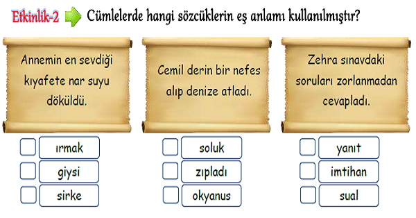 3.Sınıf Türkçe Eş Anlamlı Kelimeler-3
