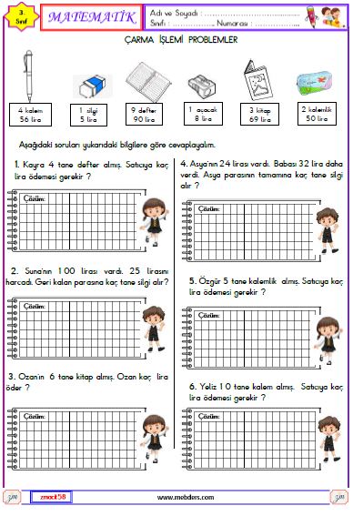 3. Sınıf Matematik Bölme İşlemi Problemleri Etkinliği 6