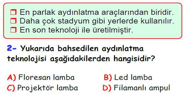 4.Sınıf Fen Bilgisi Aydınlatma ve Ses Teknolojileri Yaprak Test-1