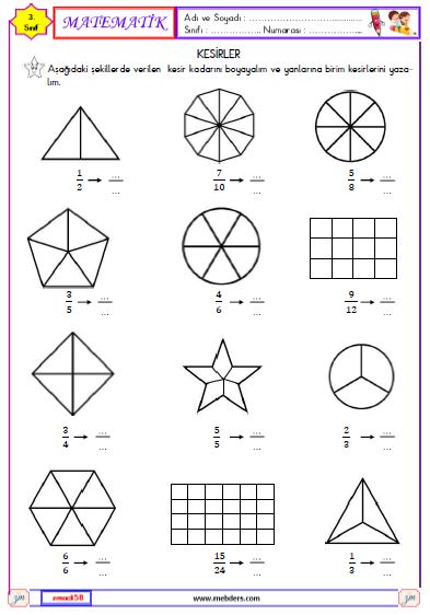 3. Sınıf Matematik Kesirler Etkinliği 9