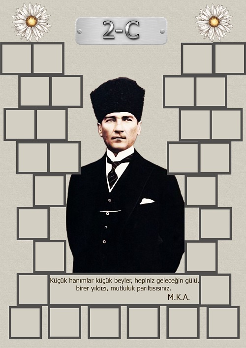 Model 15, 2C şubesi için Atatürk temalı, fotoğraf eklemeli kapı süslemesi - 30 öğrencilik