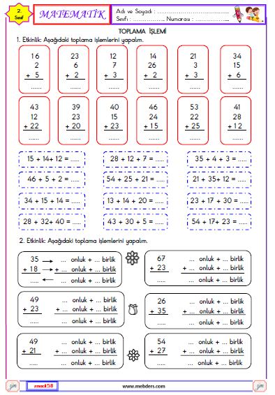 2. Sınıf Matematik Toplam İşlemi Etkinliği 2